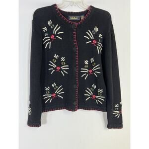 Vintage Belle Pointe Beaded Cat Cardigan Sweater Womens Sz M Novelty Fun